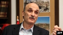 FILE - Lebanese Forces party leader Samir Geagea speaks during an interview with AFP in Maarab, northeast of Beirut, April 26, 2012.