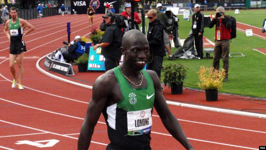 Lopez Lomong finished third in the 5,000 meter race at the 2012 US Olympic Trials in Eugene, Oregon last month. (T. Banse/VOA)