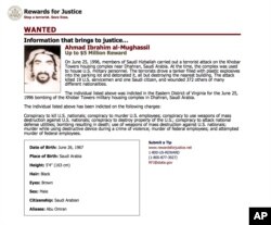 This wanted poster from website of the U.S. State Department's Rewards For Justice program shows a mugshot of Ahmed al-Mughassil, the man suspected in the 1996 bombing of the Khobar Towers residence at a U.S. military base in Saudi Arabia.