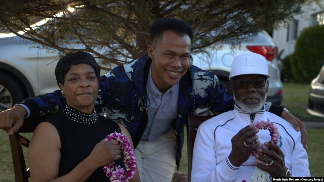 Morris on his first day meeting his biological father and American Family, April 3, 2022.