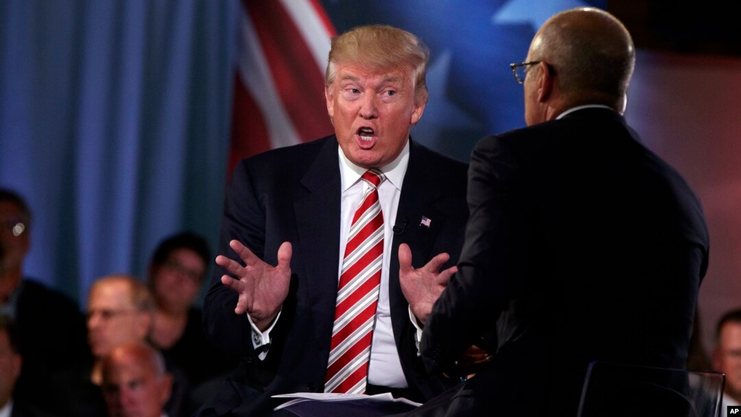 El candidato presidencial republicano, Donald Trump, habló en un foro sobre seguridad nacional moderado por el presentador de NBC Matt Lauer, el miércoles, 7 de septiembre de 2016.