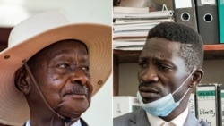 Wagombea urais Yoweri Museveni (kushoto) na Robert Kyabulanyi maarufu kama Bobi Wine.