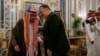 Secretary of State Mike Pompeo leans in to greet Saudi Arabia's King Salman during their meeting at Al-Salam Palace in Jeddah, June 24, 2019. 