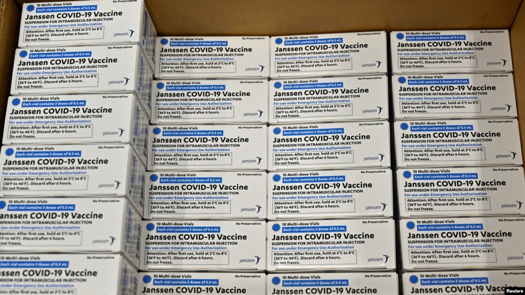 FILE PHOTO: Boxes of the Johnson & Johnson COVID-19 vaccine are seen at the McKesson Corporation, amid the coronavirus disease outbreak, in Shepherdsville, Kentucky, March 1, 2021.