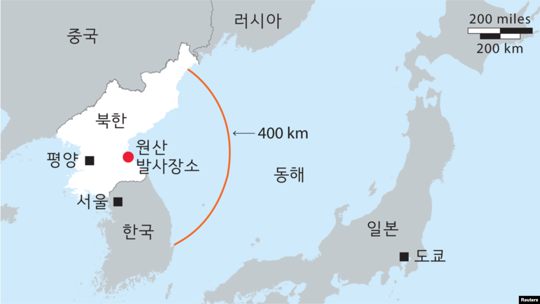 북한 탄도미사일 발사: 북한이 22일 두 발의 탄도미사일을 발사했다. 그 중 한 발은 400km를 비행한 후 동해에 떨어졌다.