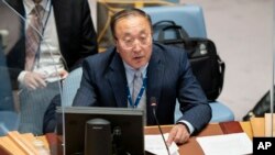 Zhang Jun, aserukira Ubushinwa muri ONU, ariko aravuga mu kanama ka ONU kajejwe amahoro n'umutekano. Isanamu yafashwe kw'itariki 23/09/2021