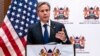 Secretary of State Antony Blinken speaks during a news conference with Foreign Affairs Secretary Raychelle Omamo at a news conference at the Serena Hotel in Nairobi, Kenya, Nov. 17, 2021. 