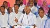 Maldives' President Mohamed Muizzu speaks at a rally to celebrate the victory in the parliamentary elections, in Male, Maldives, on April 22, 2024.