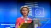 European Commission President Ursula von der Leyen addresses the media on the second day of a European Union leaders summit at the Europa building in Brussels, Belgium, Oct. 2, 2020.
