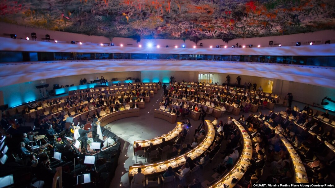 Sapho performs during the Mediterranean Concert at the Chamber of the Alliance of Civilizations & Human Rights, Palais des Nations, U.N., Geneva, Switzerland, July 9, 2016. 
