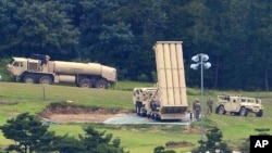 FILE - A U.S. missile defense system called Terminal High Altitude Area Defense, or THAAD, is seen in Seongju, South Korea, Sept. 6, 2017.