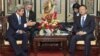 U.S. Secretary of State John Kerry, left, speaks to Chinese State Councilor Yang Jiechi during their meeting in the Diaoyutai State Guesthouse, in Beijing, Apr. 13. 2013. 
