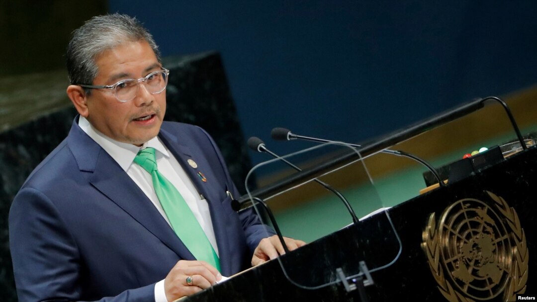 FILE - Brunei's Second Minister of Foreign Affairs Erywan Pehin Yusof addresses the 74th session of the United Nations General Assembly at U.N. headquarters in New York City, Sept. 30, 2019. 