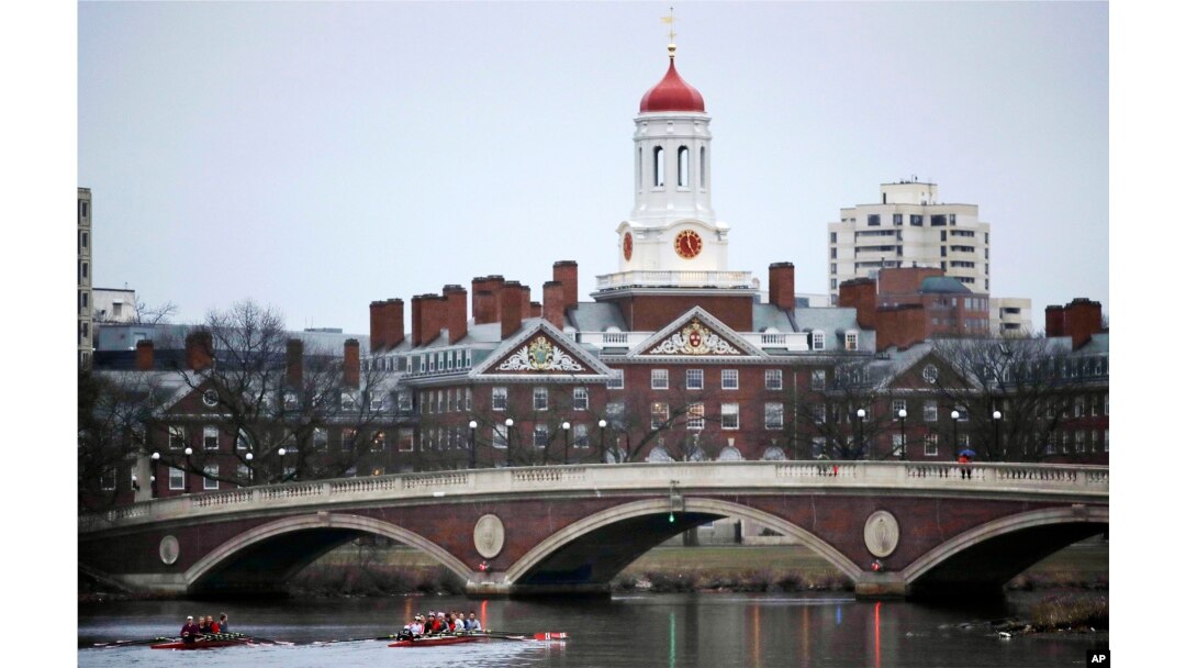 In this March 7, 2017 file photo, rowers paddle along the Charles River past the Harvard College campus in Cambridge, Mass. (AP Photo/Charles Krupa, File)