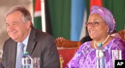 To commemorate International Women’s Day, UN Secretary-General Antonio Guterres, left, joined the first lady of Kenya, Margaret Kenyatta, right, in Nairobi, Kenya, March 8, 2017.