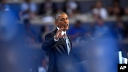 President Barack Obama speaks during the third day of the Democratic National Convention