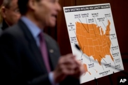 Sen. Richard Blumenthal, D-Conn., speaks at a news conference on an proposed amendment to ban high capacity magazines in guns, on Capitol Hill, Tuesday, Feb. 12, 2019, in Washington.