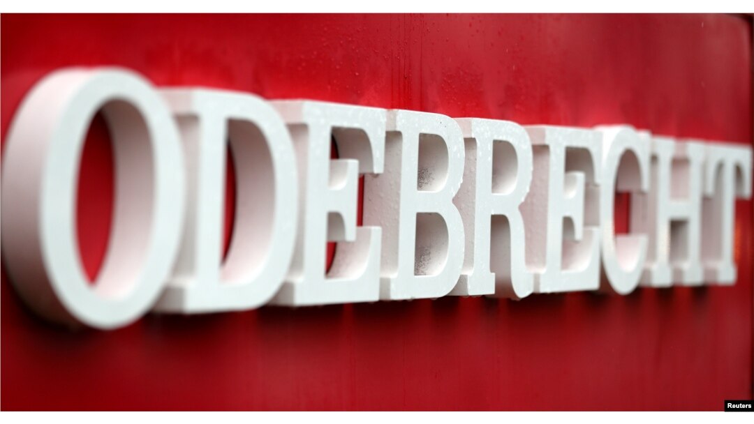 The corporate logo of the Odebrecht SA construction conglomerate is pictured at its headquarters in Sao Paulo, Brazil, Aug. 3, 2018.