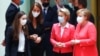 From left, Finland's Prime Minister Sanna Marin, Belgium's Prime Minister Sophie Wilmes, European Commission President Ursula von der Leyen and German Chancellor Angela Merkel during a round table meeting at an EU summit in Brussels, July 17, 2020.