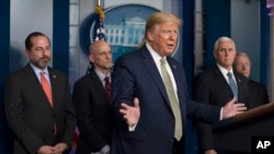 President Donald Trump speaks during a press briefing with the coronavirus task force, at the White House, March 17, 2020