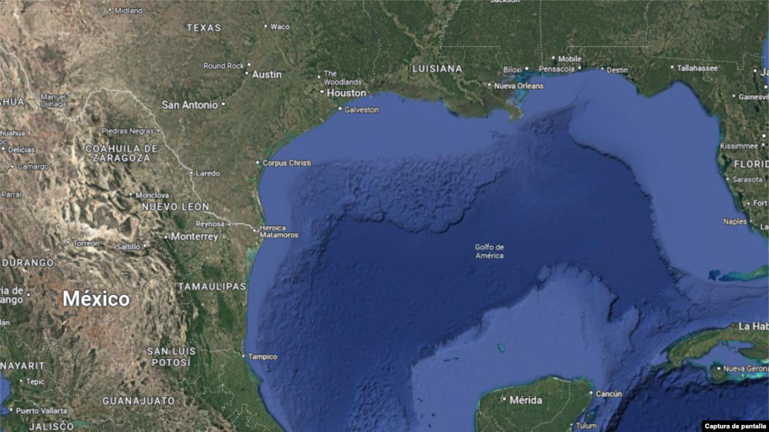 Google Maps arroja el nombre de Golfo de América desde Estados Unidos. 