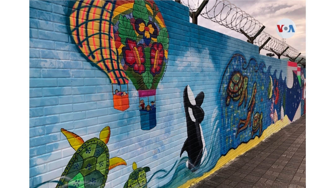 El mural fue elaborado por nueve artistas y 25 niños.  [Foto: Eugenia Sagastume, VOA]