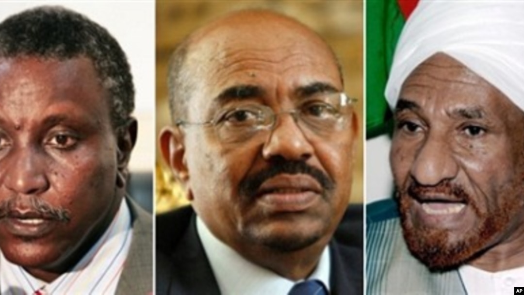 Leading candidates in Sudan's first multiparty presidential election, from left, Yasir Arman, Omar al-Beshir and Sadiq al-Mahdi