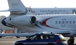 An Iranian government plane is seen on the tarmac at Biarritz airport in Anglet during the G-7 summit in Biarritz, France, Aug. 25, 2019.