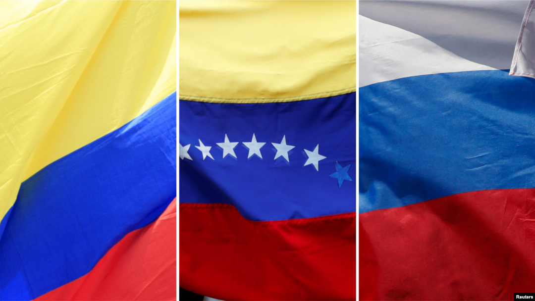 Banderas de Colombia, Venezuela y Rusia. 