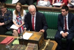 FILE - Britain's main opposition Labour Party leader Jeremy Corbyn, speaks during Question Time inside the House of Commons in London, July 10, 2019. (House of Commons)