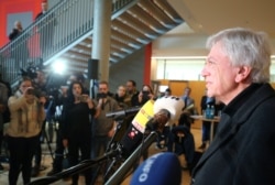 Hesse's state Premier Volker Bouffier speaks during a news conference following a shooting in Hanau near Frankfurt, Germany, Feb. 20, 2020.