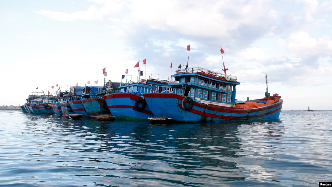 FILE - Fishing boats anchor near Ly Son island, in Vietnam's central Quang Ngai province.