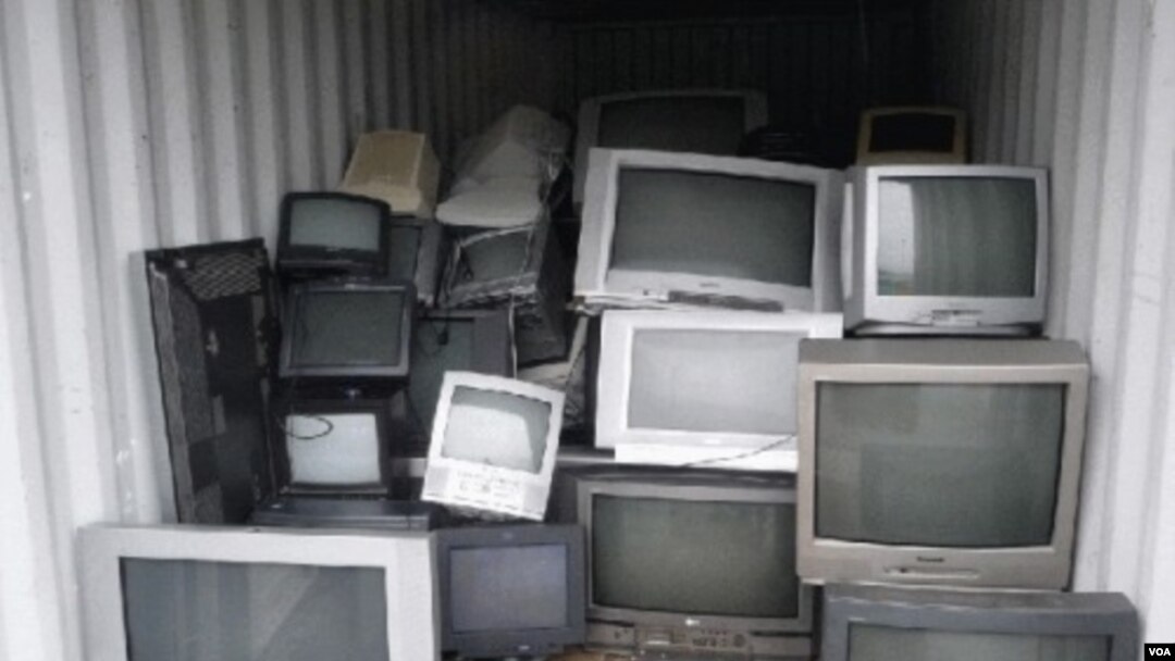 Stockpile of analogue televisions in Douala, Cameroon