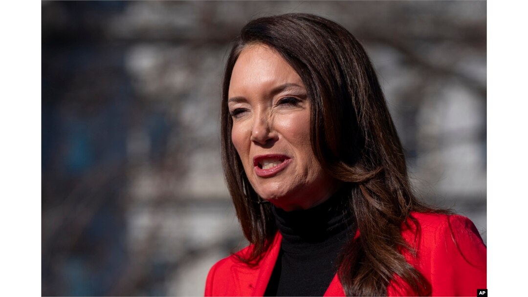 Agriculture Secretary Brooke Rollins speaks with reporters at the White House, Feb. 26, 2025, in Washington.