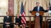 Secretary of State John Kerry, speaks during ceremony June 19, 2013, to announce winners of 2013 World Food Prize Laureate. Listening are, from left, World Food Prize Foundation Chairman John Ruan II and Janice Ruan