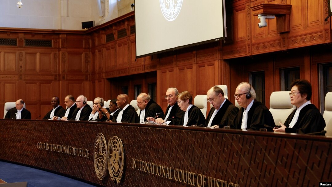 26일 네덜란드 헤이그 국제사법재판소(ICJ)가 이스라엘의 가자지구 군사행동에 관해 명령하고 있다.