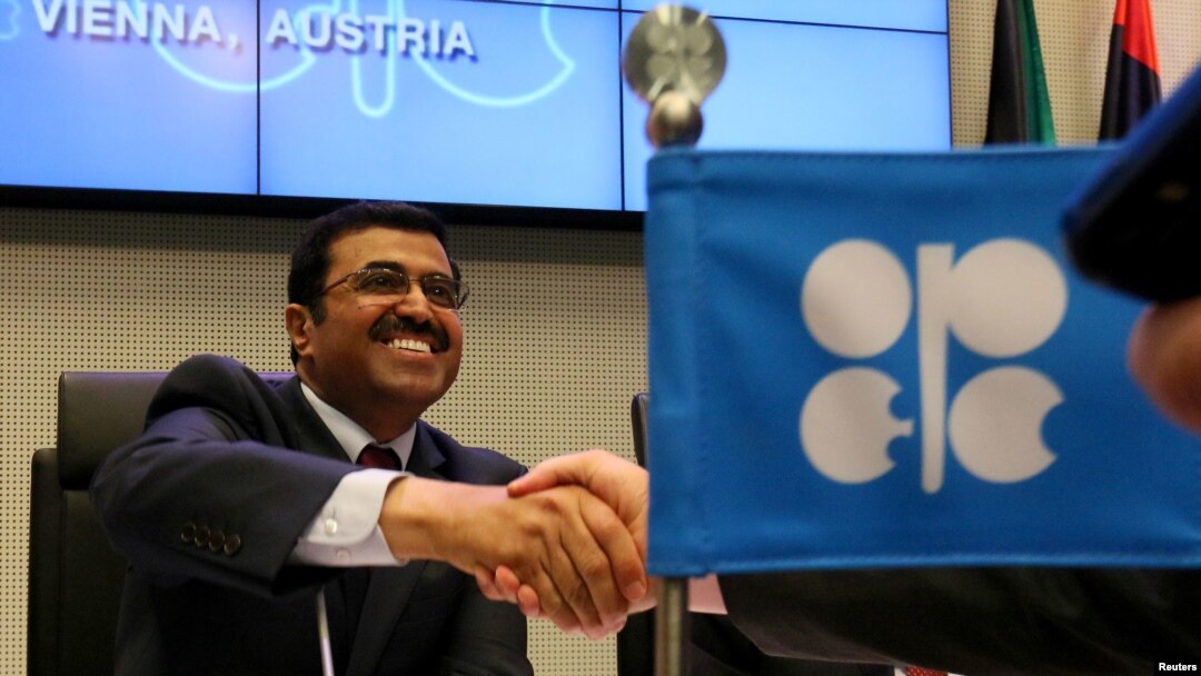 Mohammed Bin Saleh Al-Sada, Minister of Energy and Industry of Qatar and President of the OPEC Conference speak to journalists prior to the start of a meeting of the Organization of the Petroleum Exporting Countries, OPEC, at their headquarters in Vienna, June 2, 2016.