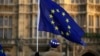 FILE - A pro-Europe demonstrator holds a flag outside the Houses of Parliament in London, Jan. 8, 2019.