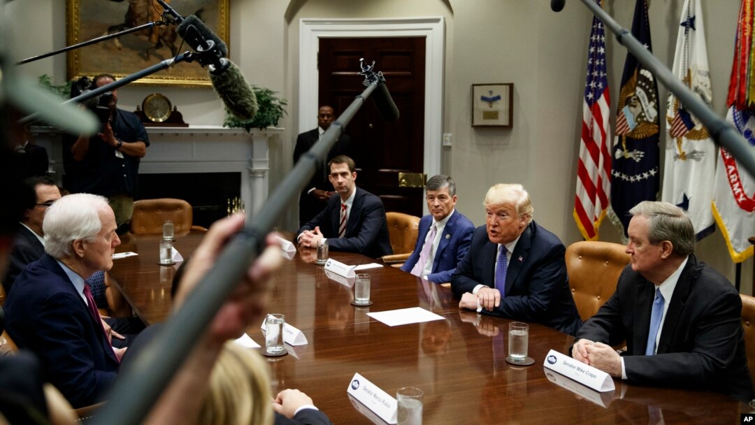 President Donald Trump speaks during a roundtable on the "Foreign Investment Risk Review Modernization Act" in the Roosevelt Room of the White House, Aug. 23, 2018, in Washington. 