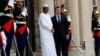 FILE - French President Emmanuel Macron welcomes Chadian President Idriss Déby as he arrives to attend an international conference on Libya at the Elysee Palace in Paris, May 29, 2018. 