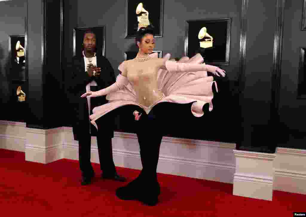 Rapper Cardi B and Offset arrive for the 61st Annual Grammy Awards in Los Angeles, California, Feb. 10, 2019.